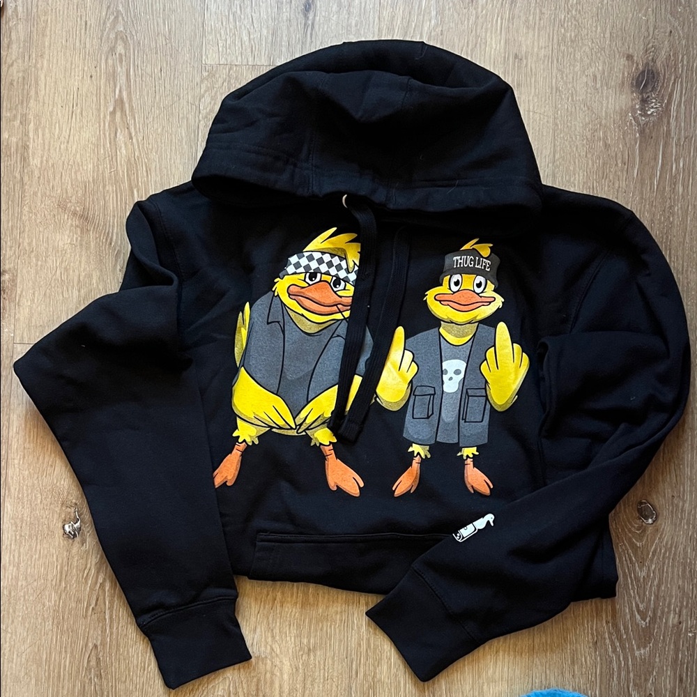 Black Hoodie with Cartoon Duck Design